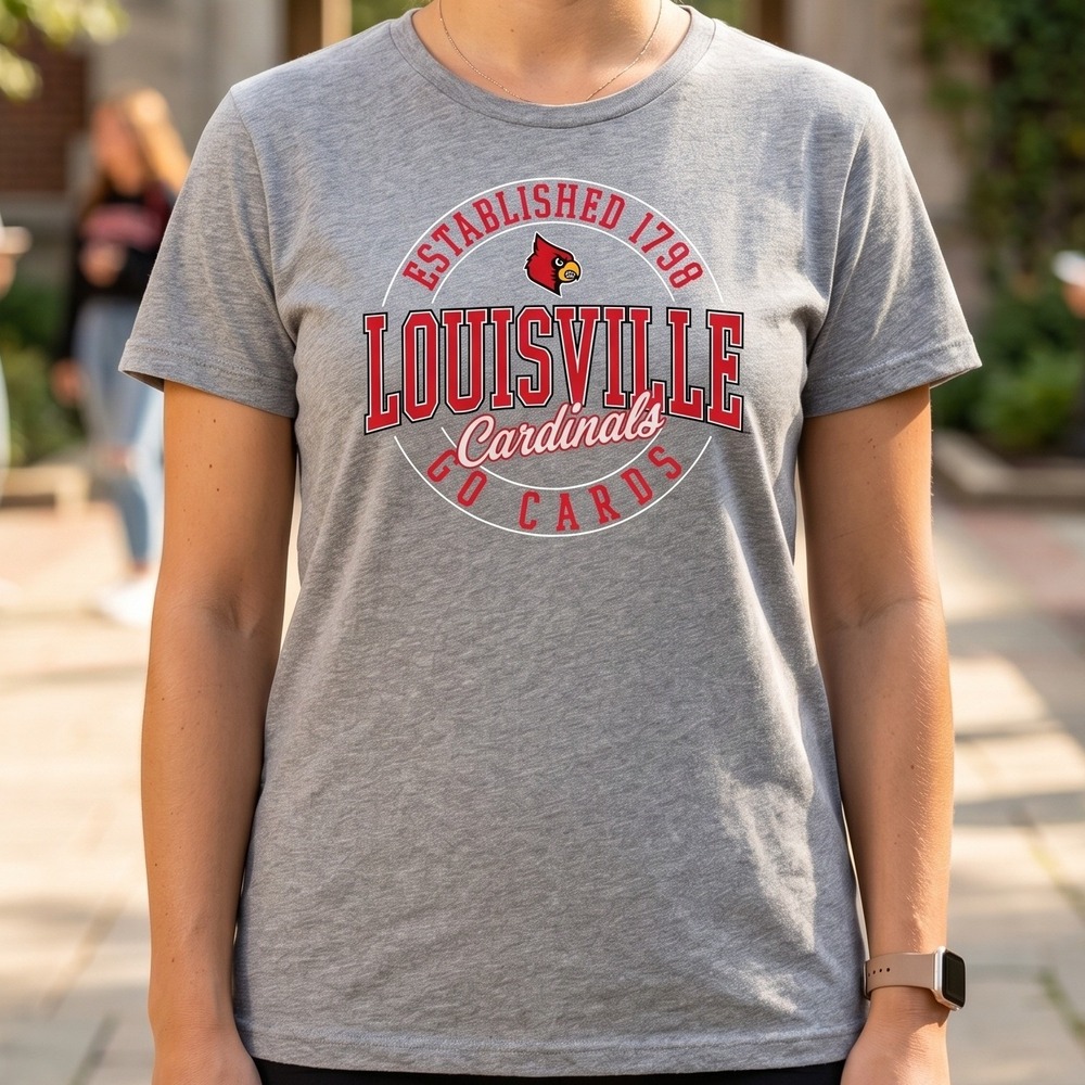 Captivating Louisville Cardinals Graphic Tee Heather Gray NCAA‎ Go Cards Womens